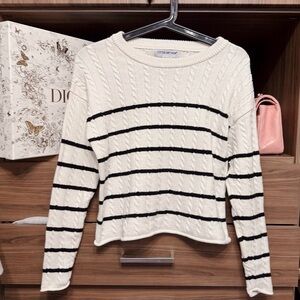 White and Black Striped Sweater NWOT